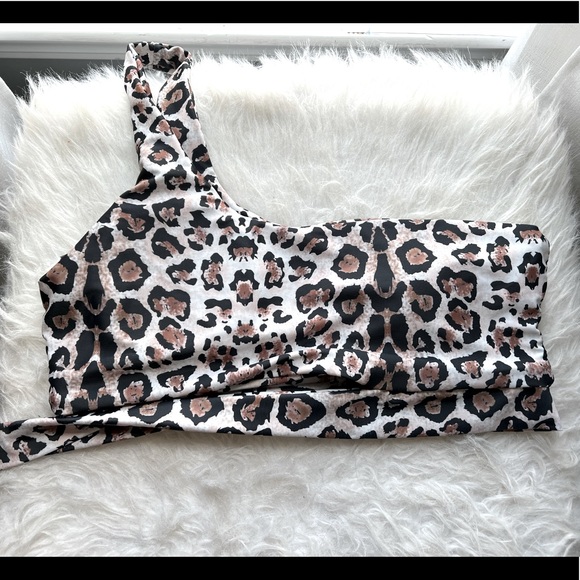 Cheetah Print one shoulder tie on the side bathing suit top - Picture 1 of 2